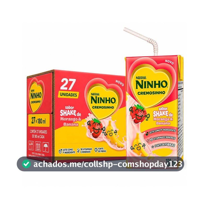 NINHO Cremosinho Sabor Shake de Morango e Banana 180ml - 27 Unidades