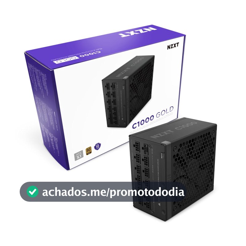 NZXT C1000 Gold ATX 3.1 - Fonte de alimentação para jogos de PC totalmente modular de baixo ruído - 1000 Watts - 80 PLUS Gold - Conector 12V-2x6 - Modo Zero Fan - Capacitores 100% japoneses - Preto