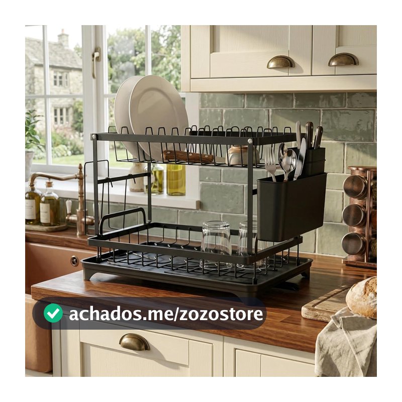Escorredor de Louça 2 Andares Aço Carbono Preto Fosco