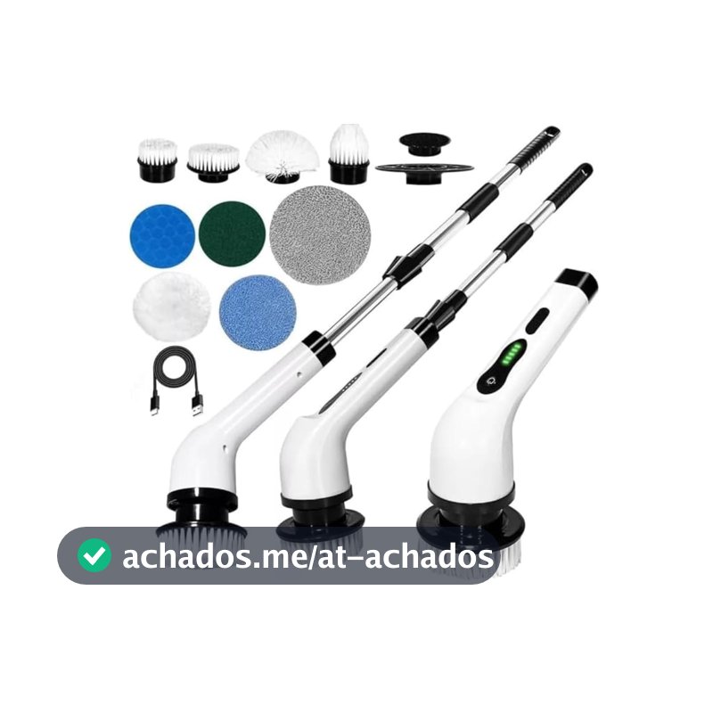 Esfregão Elétrico Profissional 9 em 1 Recarregável Mop 360º Sem Fio Potente Portátil Limpeza Pesada Banheiro Cozinha Piso Azulejo Janela Escova Multiuso Compacto Giratório Casa Premium Ajustavel