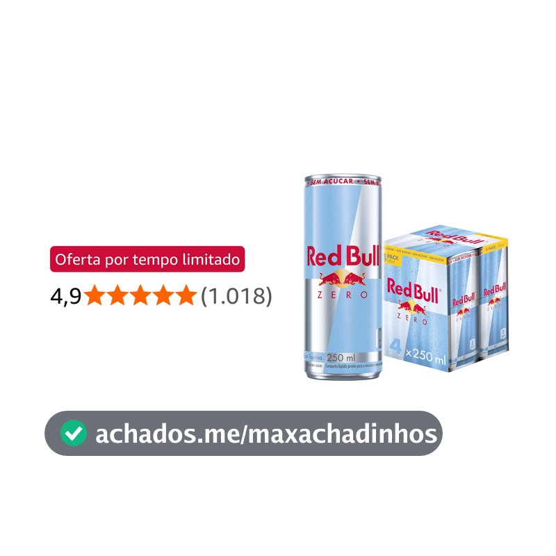 Red Bull Energético, Zero, Sem Açúcar, 250ml, 4 latas