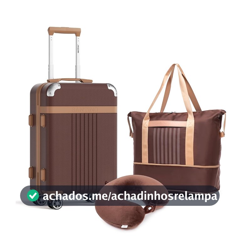 Kit 3 Peças SANTINO Mala de Bordo 20" Mala de Bordo 10kg Rígida em ABS com Cadeado TSA, Rodas Removíveis 360°, Bolsa Expansível e Almofada U para Viagem