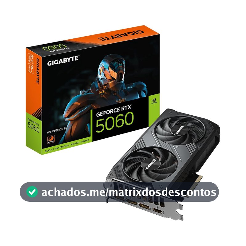 Placa de Vídeo Gigabyte RTX 5060 8GB GDDR7 128 BITS WINDFORCE GIGABYTE GV-N5060WF2-8GD