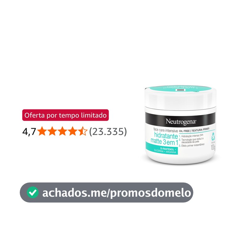 Creme Hidratante Facial Matte 3 em 1 Neutrogena, Sem Perfume, 100g