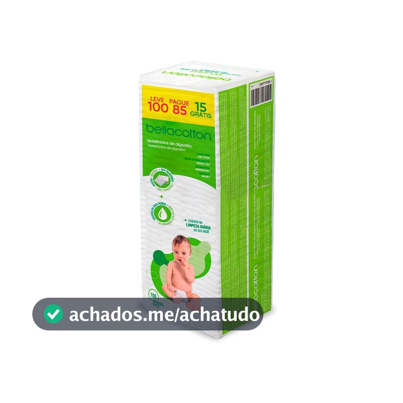 Algodão Quadrado para Bebê Bellacotton, 100 Unidades