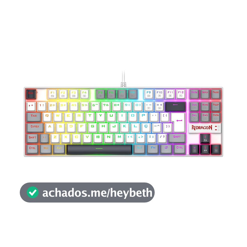 Teclado Mecânico Gamer Redragon Kumara RGB TKL Switch Marrom Branco e Cinza K552WGL-RGB PT-BROWN