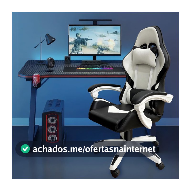 Cadeira Gamer Ergonômica com Ajuste de Altura, Apoio para Cabeça, Reclinação 90°-150° e Rodas 360° - Suporta até 120KG