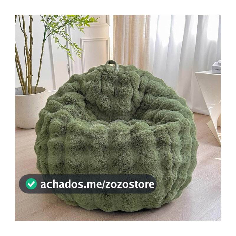 LIFEREVO Capa de Pufe de Pelúcia Felpuda Imitação de Coelho para Crianças (Sem Enchimento), Pufe Macio e Felpudo com Armazenamento de Bichos de Pelúcia Estilo Musgo com Bolhas para Brinquedos de