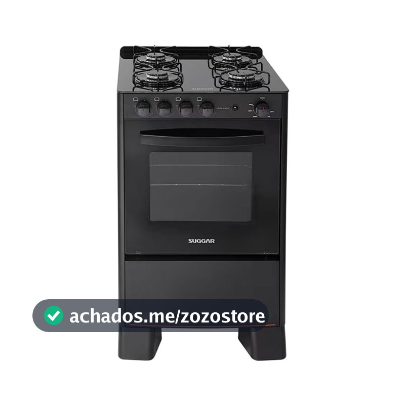 Suggar Fogão de Piso a Gás 4 Bocas Cook Glass com Mesa de Vidro Temperado Preto FGVCG410PT Bivolt 56 Litros 24,5 kg
