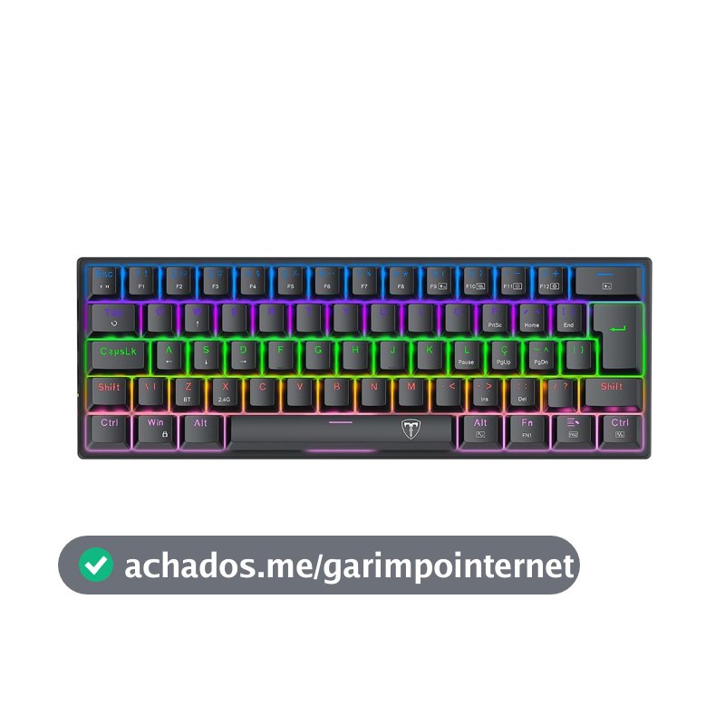 Teclado Gamer T-Dagger Arena Pro Iluminação Rainbow Preto 60% Switch Marrom T-TGK321PRO-BR PT