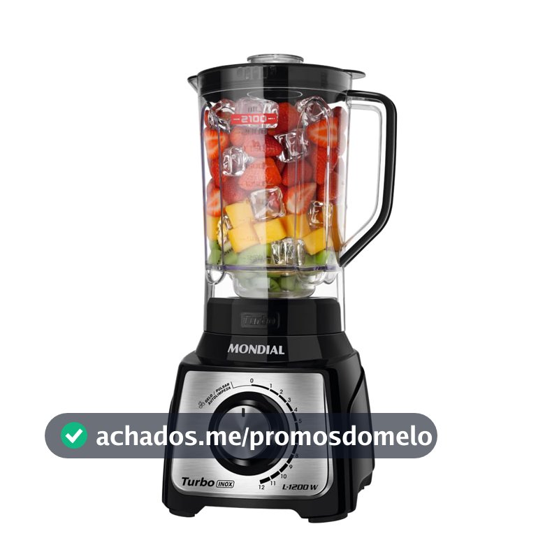 MONDIAL Liquidificador Turbo, Preto/Inox, 1200W, 110V - L-1200 BI