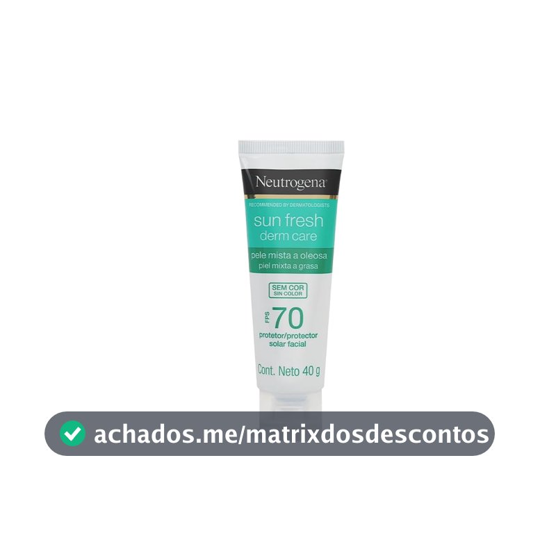 Protetor Solar Facial Neutrogena Sun Fresh Derm Care, Sem Cor, FPS 70, 40g