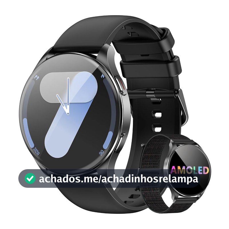 Smartwatch Redondo AMOLED 1.43" - Relógio Inteligente com Chamadas Bluetooth, 130+ Modos Esportivos, IP68, Compatível Android/iOS - Unissex
