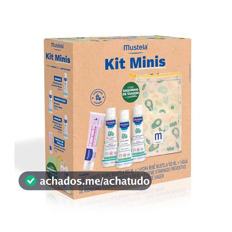 Mustela Kit Minis Travel Size - Gel Lavante + Hydra Bebê + Água de Limpeza + Creme Vitaminado Preventivo de Assaduras 54g - Nova Embalagem - Edição Limitada - Mustela Bebê e Criança