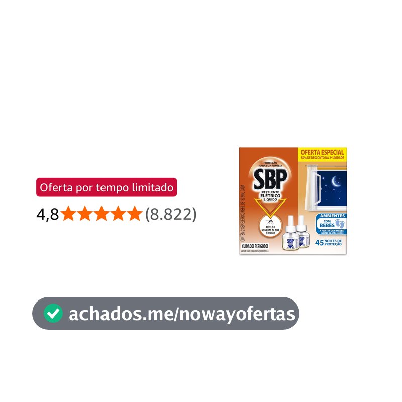 SBP Repelente Elétrico Líquido 45 Noites 50% 2ª Unidade 35Ml