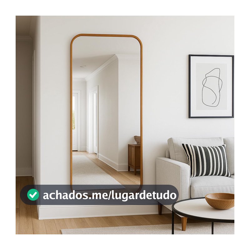 Espelho de Corpo Inteiro Retangular Cantos Arredondado 110x53 – Elegância e Amplitude para Seu Ambiente (Caramelo)