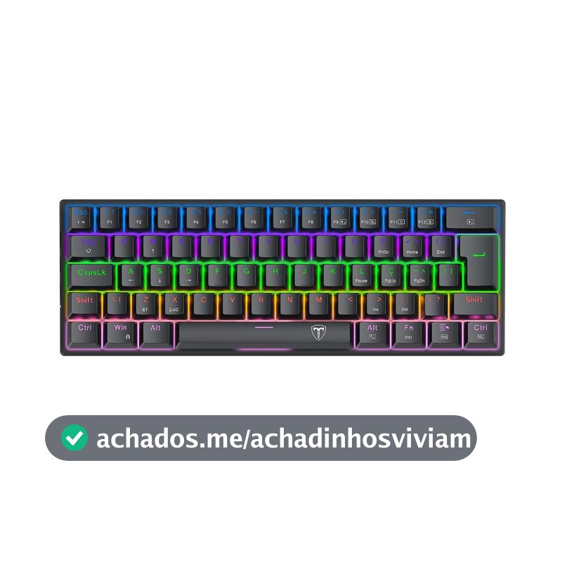 Teclado Gamer T-Dagger Arena Pro Iluminação Rainbow Preto 60% Switch Marrom T-TGK321PRO-BR PT
