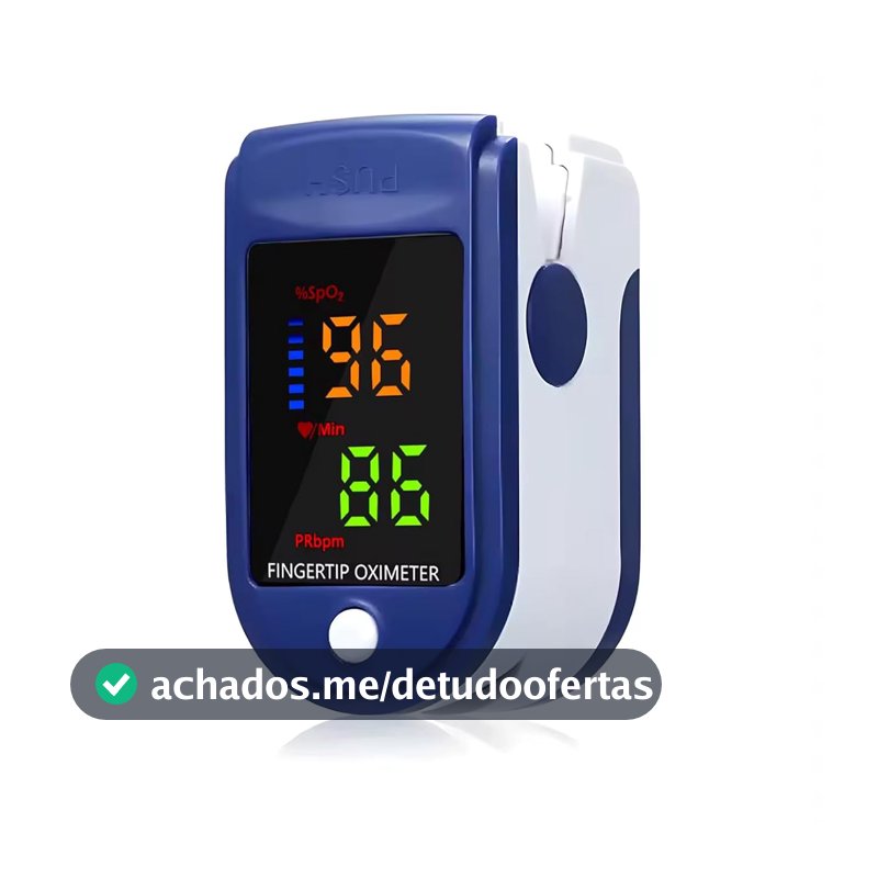 Oxímetro Digital de Dedo, Monitor de Saturação de Oxigênio SpO2 e Frequência Cardíaca BPM, Display LED, Silicone Hipoalergênico, Desligamento Automático, Azul e Branco – Leve, Rápido e Fácil de Usar