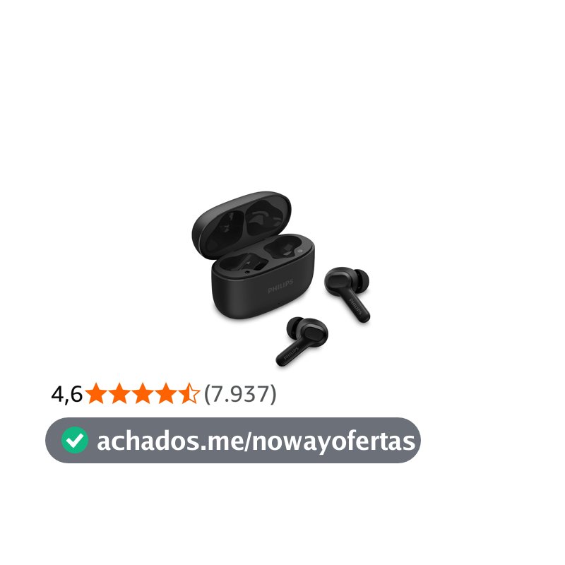 PHILIPS, Fone de Ouvido Sem Fio TWS, TAT1109BK/00, Bluetooth, Com Microfone, Até 24 horas de bateria, Preto