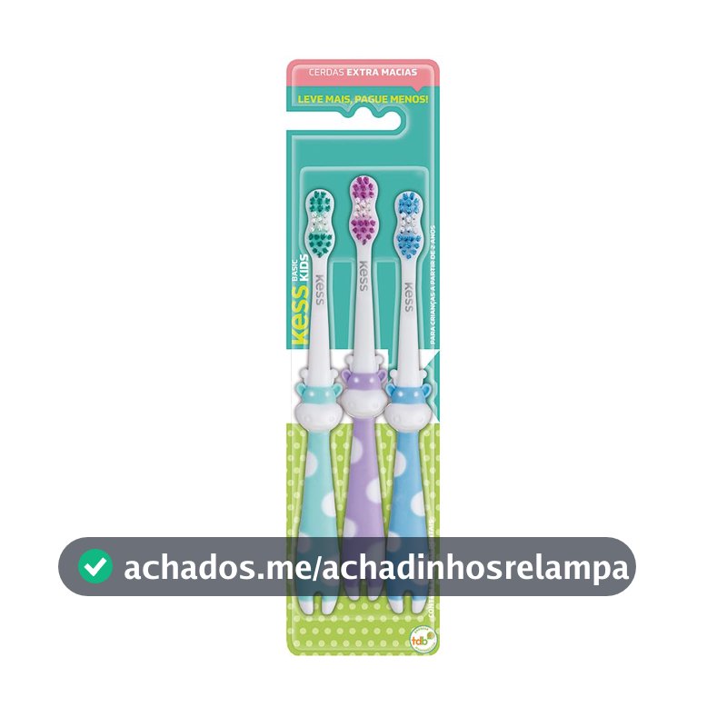 Combo Econômico Infantil com 3 Escovas Dentais, Kess, Multicor