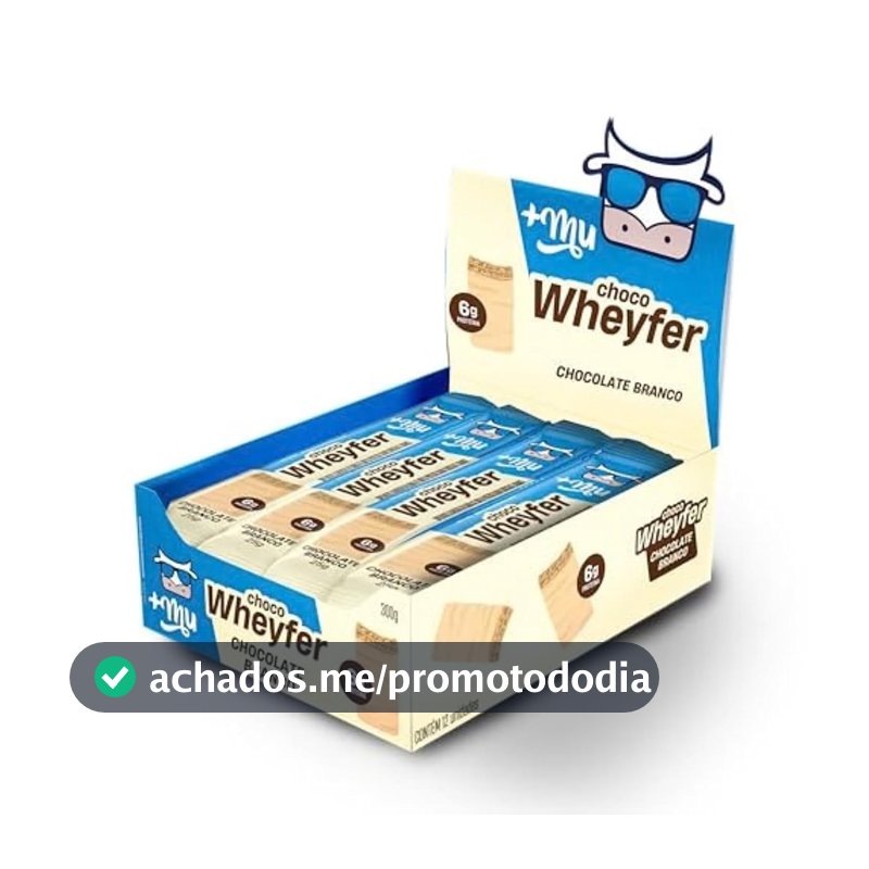 Chocowheyfer, Mais Mu, Wafer Proteico Sabor Chocolate Branco, 6g de Proteína, Zero Açúcar, Display com 12 Unidades