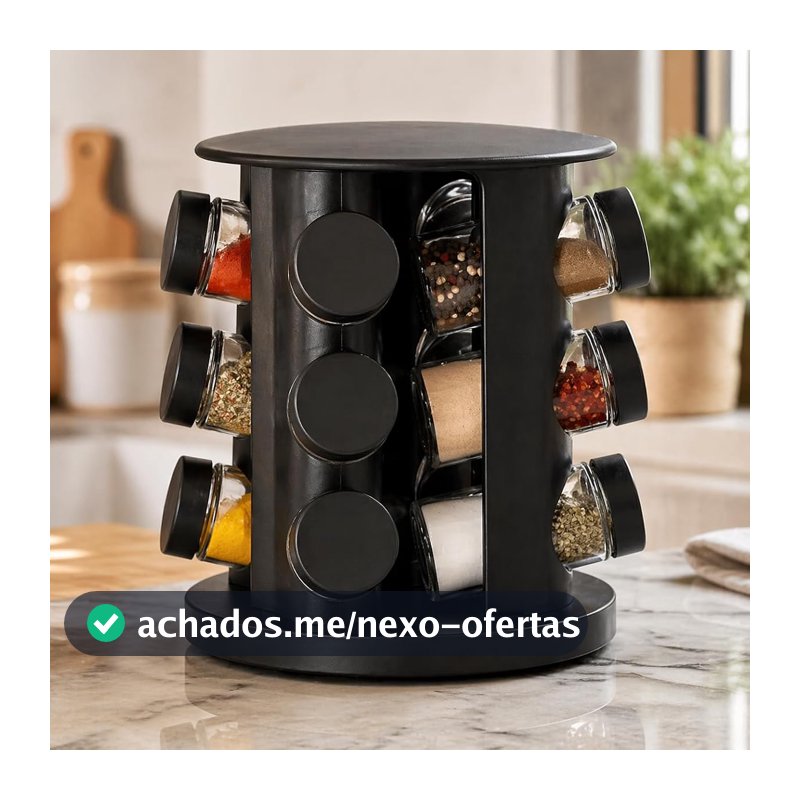 Porta Temperos Giratório 12 Potes de Vidro 85ml Organizador Cozinha Moderno