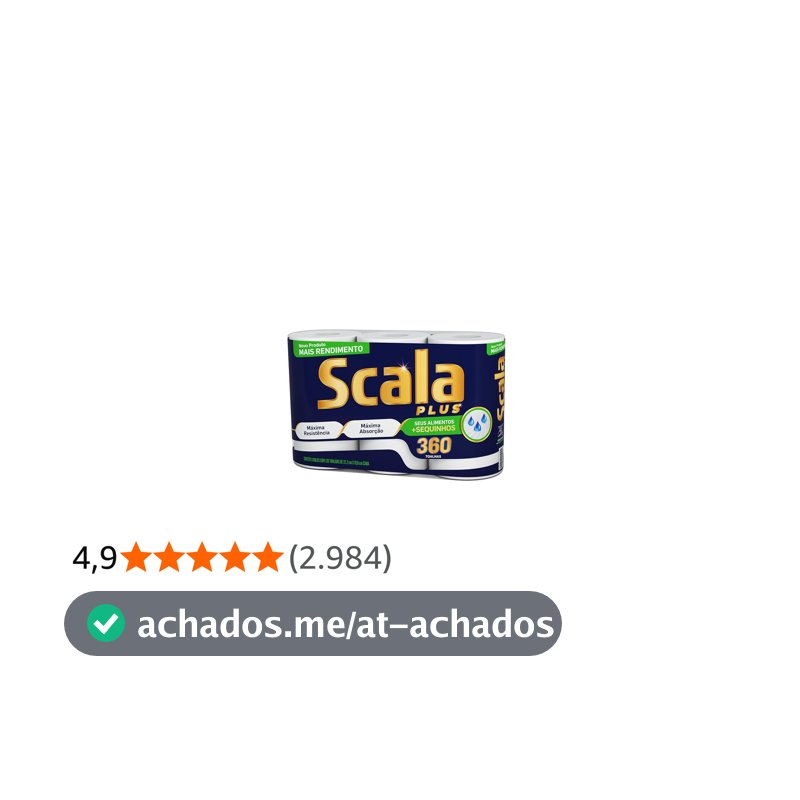 Scala Plus Papel Toalha Mega, 360 Toalhas (3 Rolos de 120 Toalhas Cada)