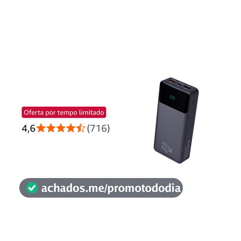 Power Bank Pro 20000mAH, Bateria Portátil Universal, Carga Rápida, Display Indicador, Entradas Micro USB e USB-C, 2 Portas USB-A, Preto, PB200BK, ELG