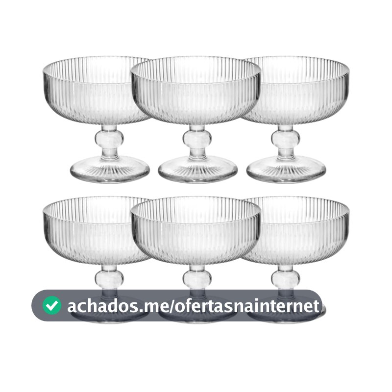 Jogo com 6 Taças de Vidro Canelado 320ml para Sobremesa Sorvetes e Doces Transparente Design Sofisticado Resistente Ideal para Mesa Posta Cozinha Restaurante Premium