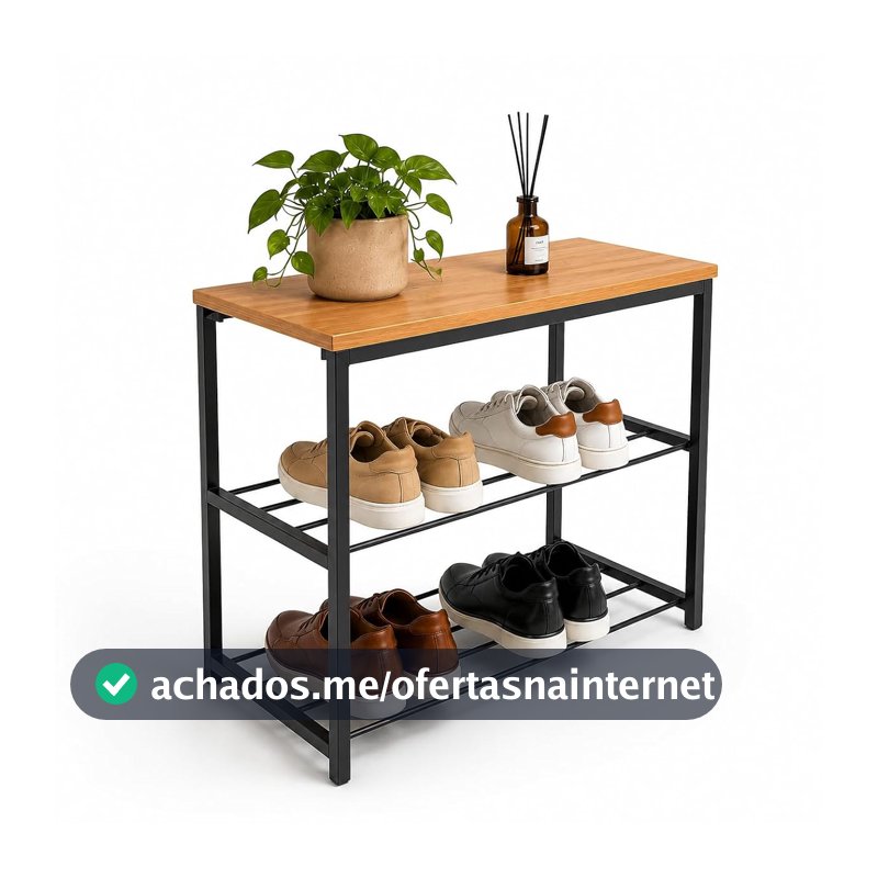 Oferta por tempo limitado: Sapateira Banco Industrial Para Hall/Closet/Quarto 2 Prateleiras em Chapa de Aço - LH Móveis (Cedro)