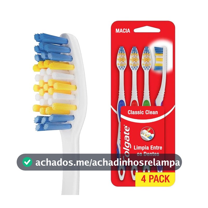 Colgate Escova de Dente Macia Classic Clean, 4 Unidades