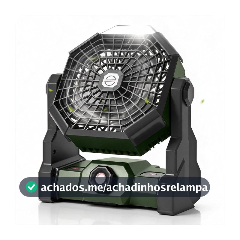 Ventilador de Acampamento, Luz LED, Ventilador Portátil, Ventilador de Acampamento Verde