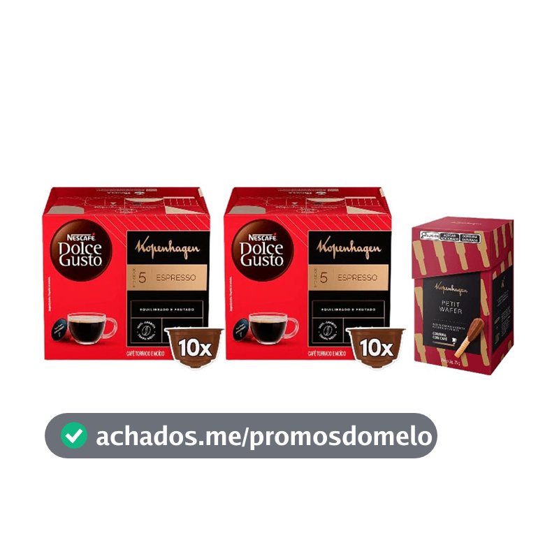 Kit Dolce Gusto e Kopenhagen - 2 NDG Espresso e 1 caixa Petit Wafer 75g