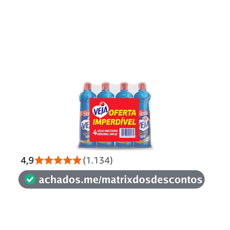 Kit com 4 Limpadores Veja Gold Multiuso Original 500ml, Veja, Azul