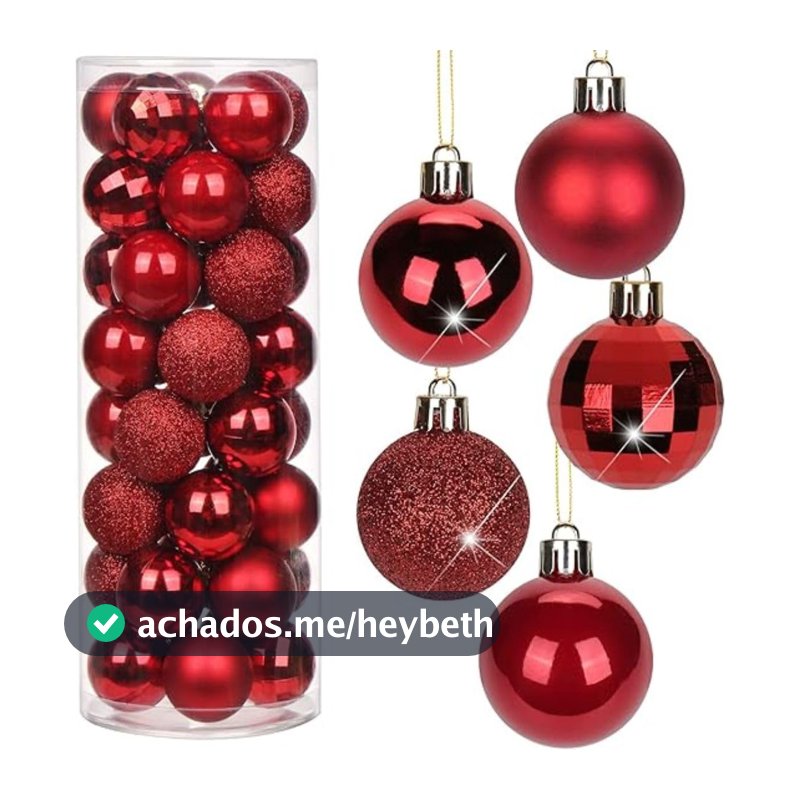 Kit 18 Bolas Lisas Foscas Glitter Vermelho 6 CM Enfeites De Natal Para Árvore Natalina