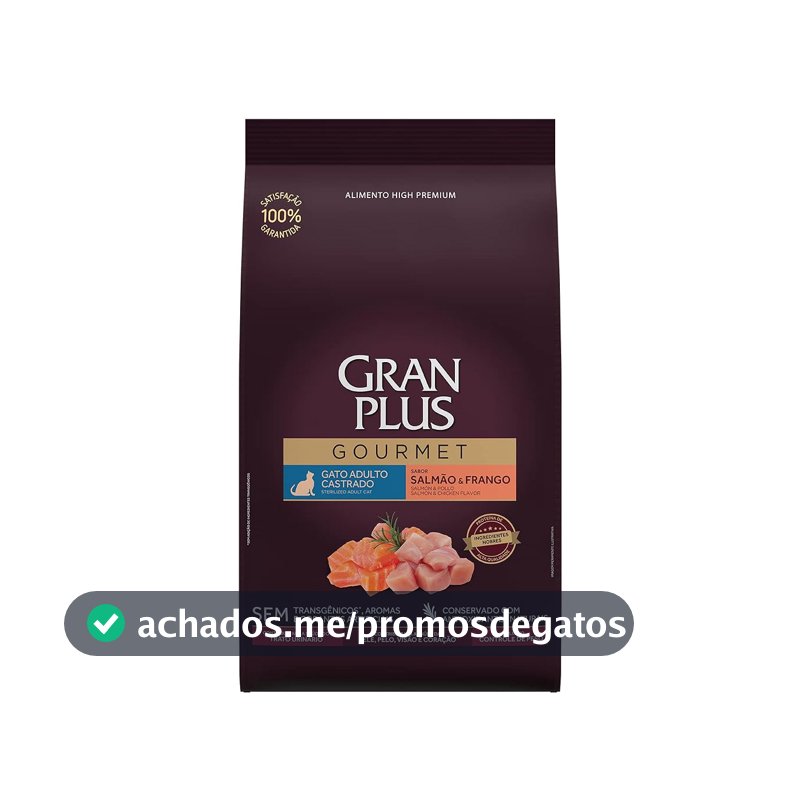 Ração GranPlus Gourmet Gatos Adultos Castrados Salmão e Frango 3 kg