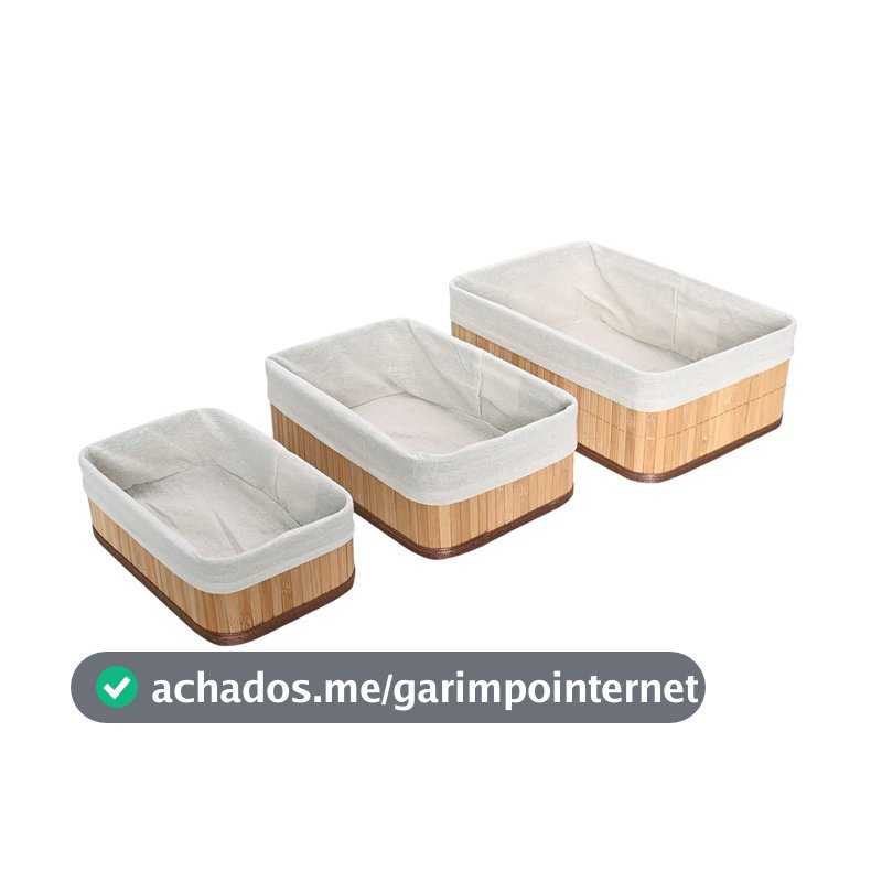 Mimo Style Jogo de 03 Cestos Organizadores Feito de Bambu Cor Claro. Perfeito para Banheiros, Armários, Lavanderias, Entre Outros. Bonito e Elegante, Combina Com Todas as Decorações, BM19231 JG