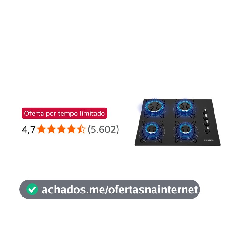 MONDIAL Cooktop a Gás, 4 Bocas, Preto/Inox, Bivolt - CTG-01