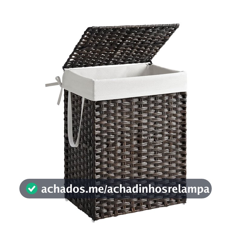 SONGMICS Cesto de Roupa Suja de Vime Sintético, com Tampa e Saco Removível, 90 L, 46 x 33 x 61 cm, Dobrável para Banheiro e Lavanderia, Marrom, Coleção ELIOTT BRLCB051K02