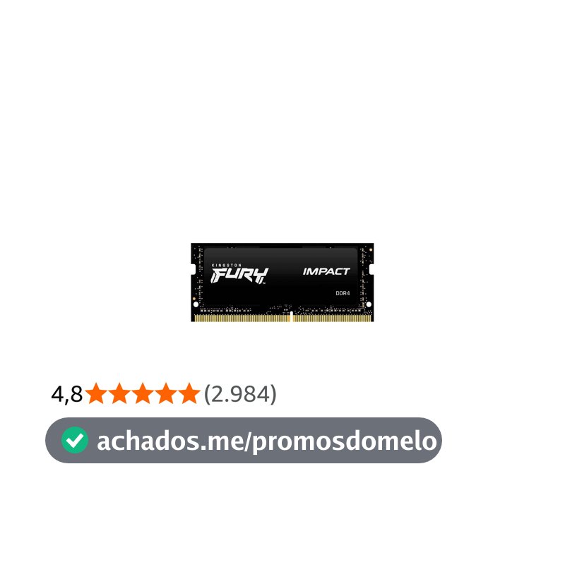 KF432S20IB/8 - Memória 8GB SODIMM DDR4 3200Mhz FURY Impact 1,35V 1Rx8 260 pinos para notebook, Preto
