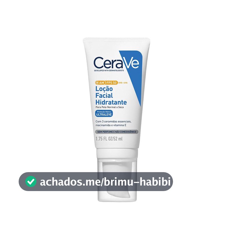 CeraVe AM FPS 50, Loção Facial Hidratante com 3 Ceramidas Essenciais, Ácido Hialurônico e Niacinamida, Proteção UVA/UVB e Hidratação 24h para Pele Normal a Seca, 52g