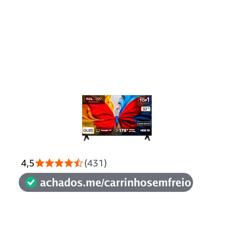 Smart TV TCL 32 Polegadas QLED Full HD S5K WiFi Bluetooth Google TV 2 HDMI HDR10 Dolby Audio 32S5K