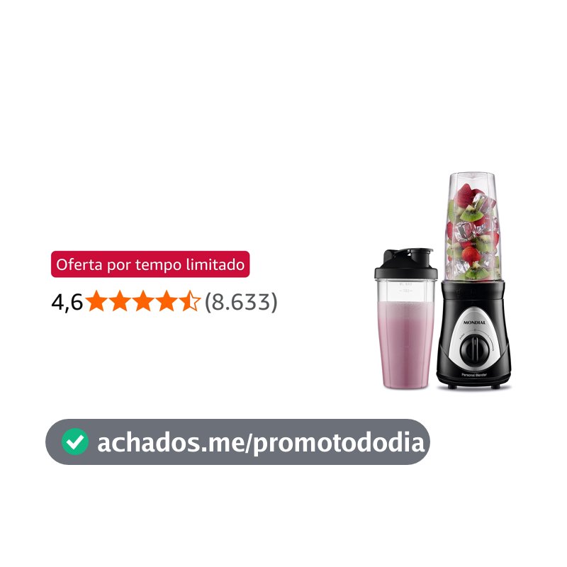 MONDIAL Personal Blender, Preto/Prata, 300W, 110V - DG-01
