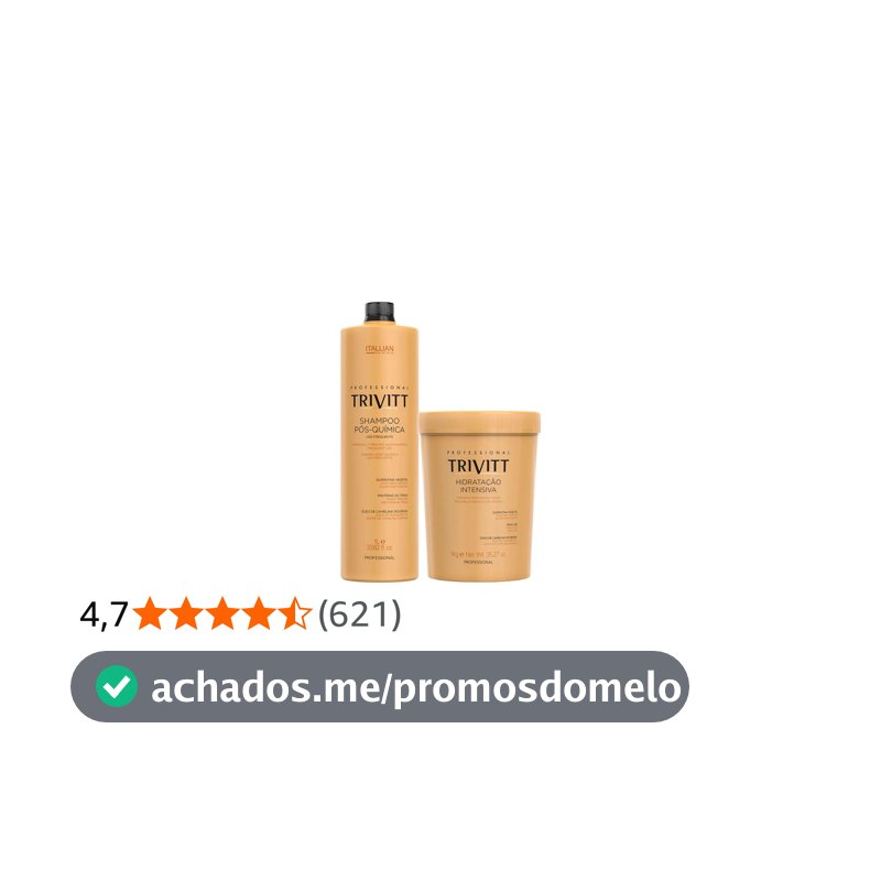 Kit Trivitt Shampoo Pós Química 1L + Hidratação Intensiva 1kg - Brilho e Maciez Intensa - Tratamento Profissional Itallian