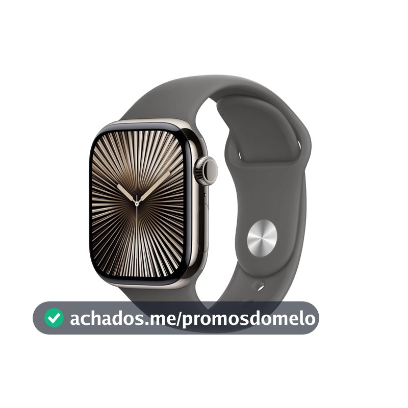 Apple Watch Series 10 GPS + Cellular • Caixa natural de titânio – 42 mm • Pulseira esportiva cinza-pedra – P/M