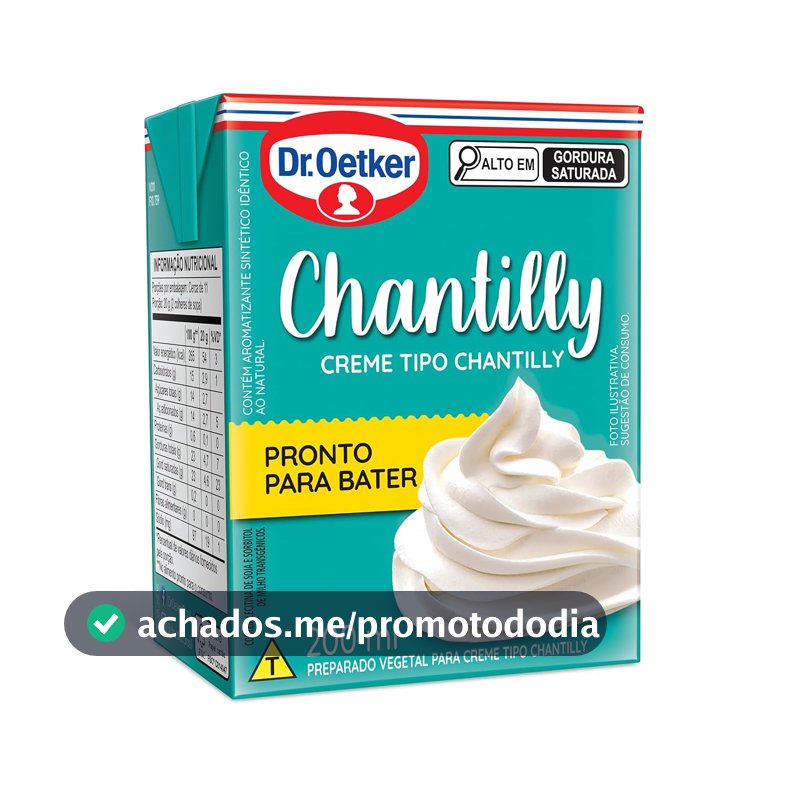 Dr. Oetker Creme Tipo Chantilly UHT, Para Rechear e Decorar Bolos, Pavês e Sobremesas, Textura Leve e Suave, Pronto Para Bater, 200ml