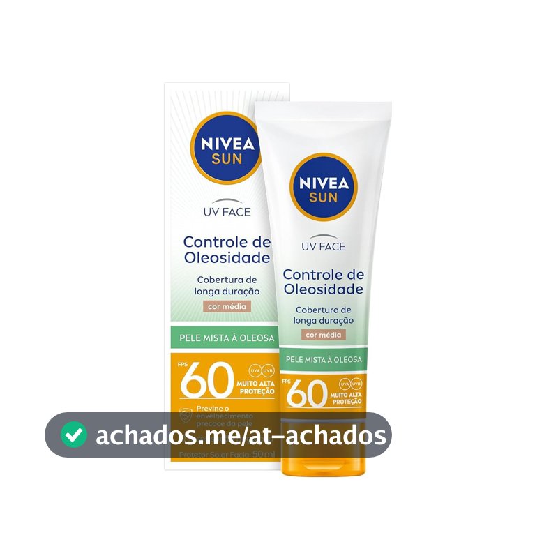 NIVEA SUN Protetor Solar Facial UV Face Controle de Oleosidade Cor Média FPS 60 50ml, Muito Alta Proteção UVA/UVB, Cobertura de Longa Duração, Efeito Matte, Cuidado Diário