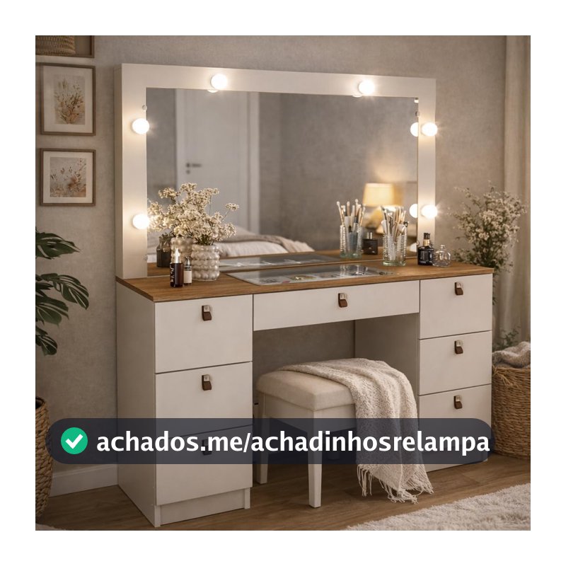Penteadeira Camarim com Espelho França Off White/Freijó