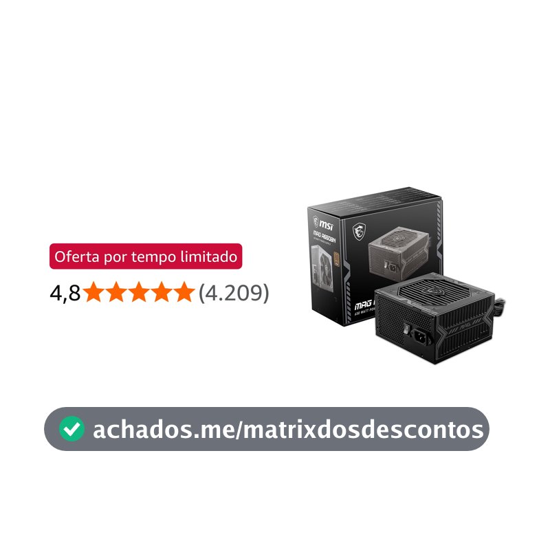 Fonte de Alimentação MSI MAG A650BN - 650W, 80 Plus, Bronze, PFC Ativo