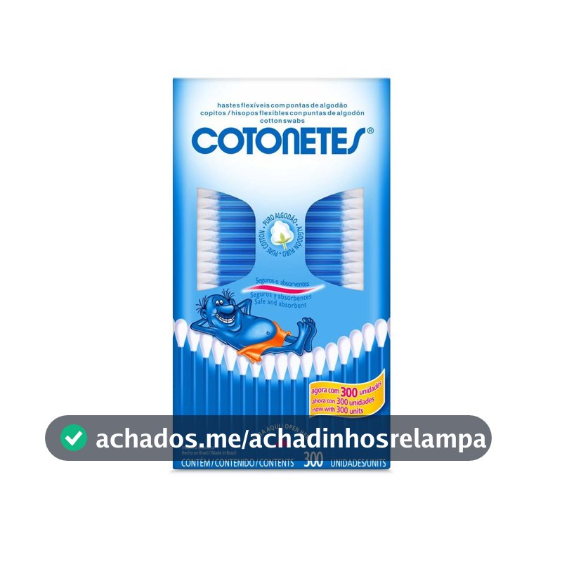 Cotonetes de Algodão com Hastes Flexíveis, Retangular, 300 Unidades
